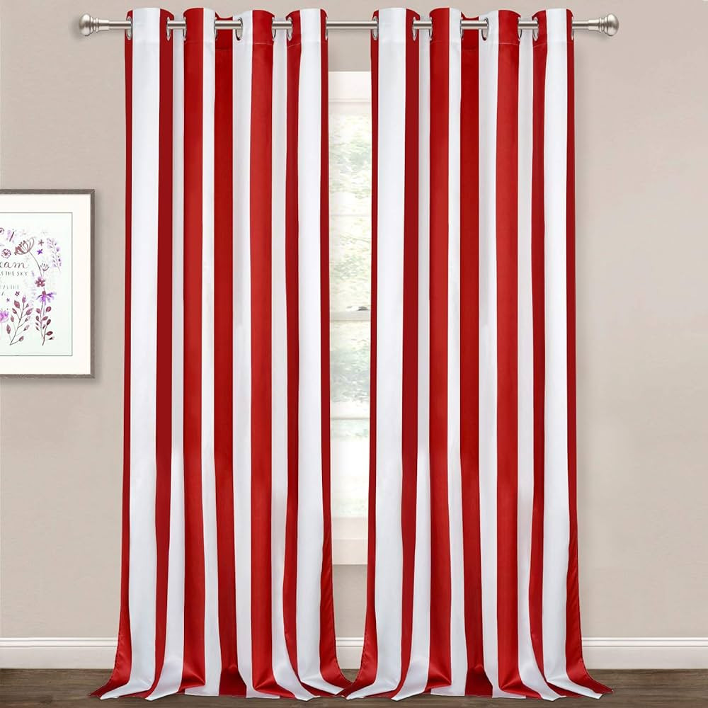 ASPMIZ Striped Window Curtains, Red and White Vertical Stripe Curtain Panel, Window Drapes with G... | Amazon (US)