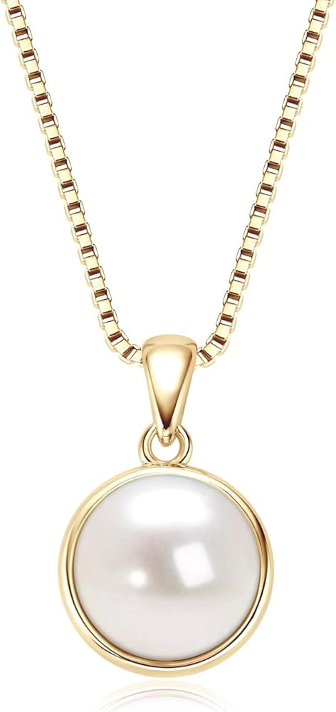 DENGGUANG Simple Pearl Necklace for Women, 925 Sterling Silver Freshwater Cultured Single Pearl P... | Amazon (US)