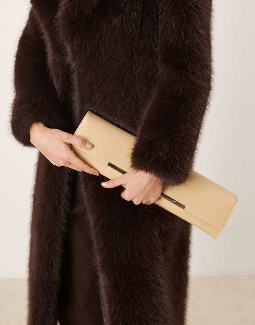 ASOS DESIGN silm elongated clutch bag with bar detail in buttermilk-Neutral | ASOS (Global)