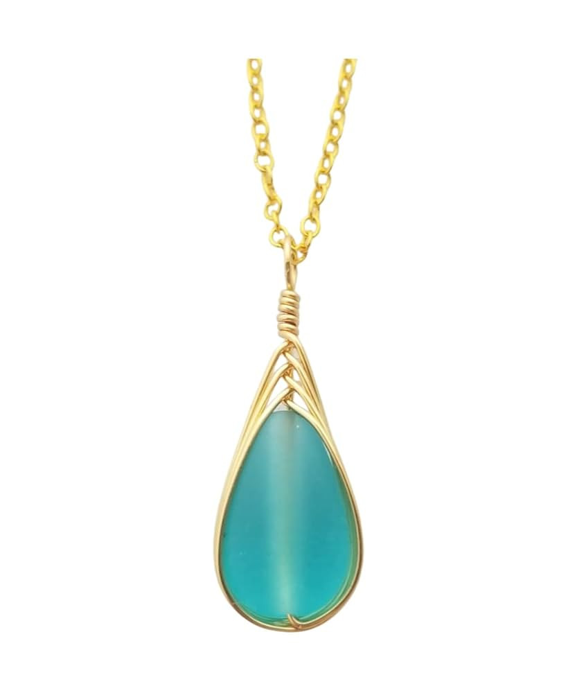 Yinahawaii Handmade Sea Glass Necklace, Hawaiian Jewelry For Women, Gold Wire Braided Teardrop Ne... | Amazon (US)