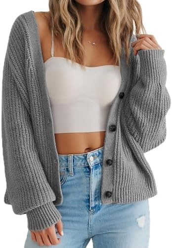 SUUKSESS Women Long Sleeve Button Down Short Cardigan 2025 Fall Loose Open Front Knit Sweater | Amazon (US)