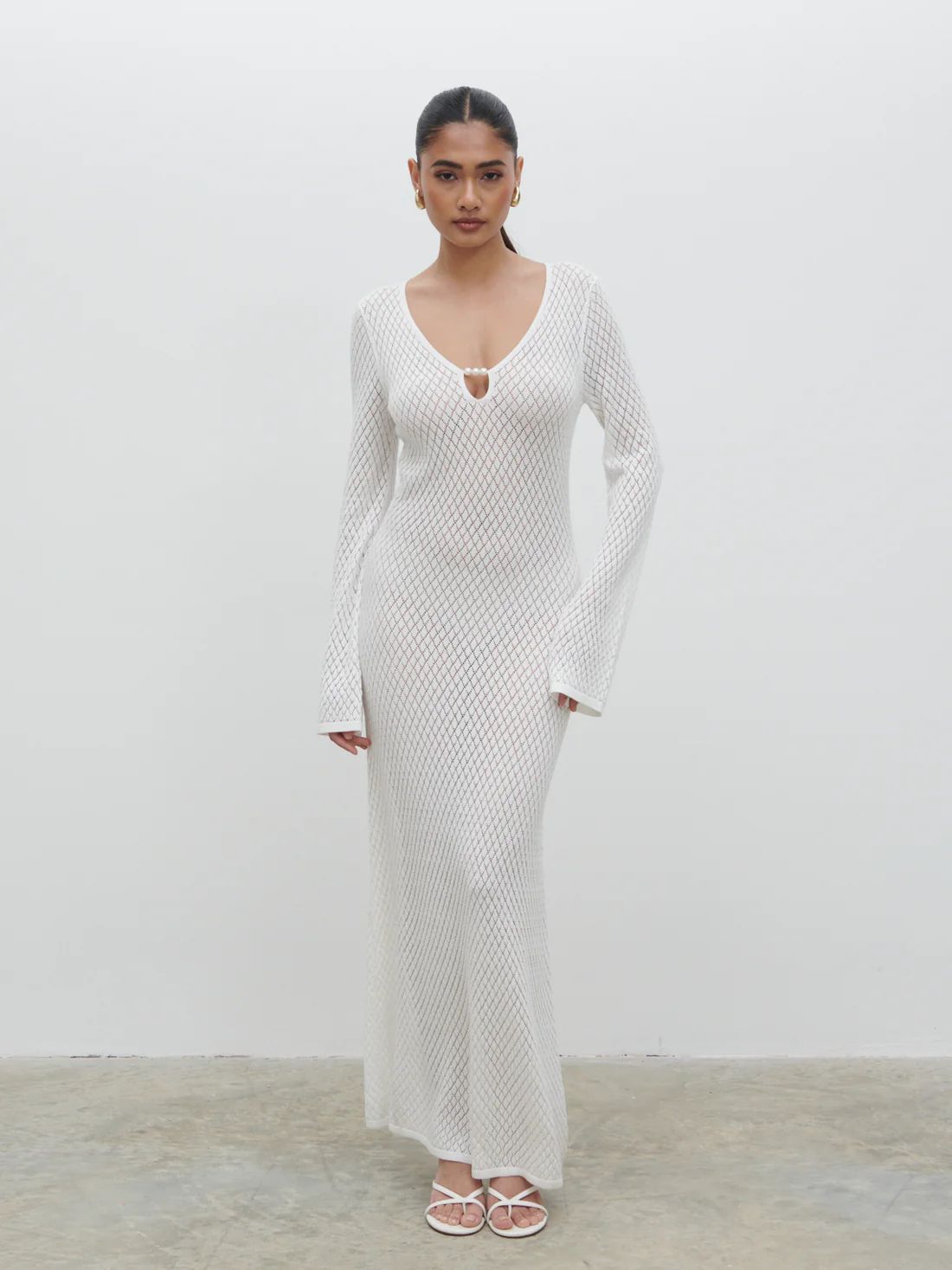 Croisette Knit Beaded Midaxi Dress - Ivory | Pretty Lavish (UK)