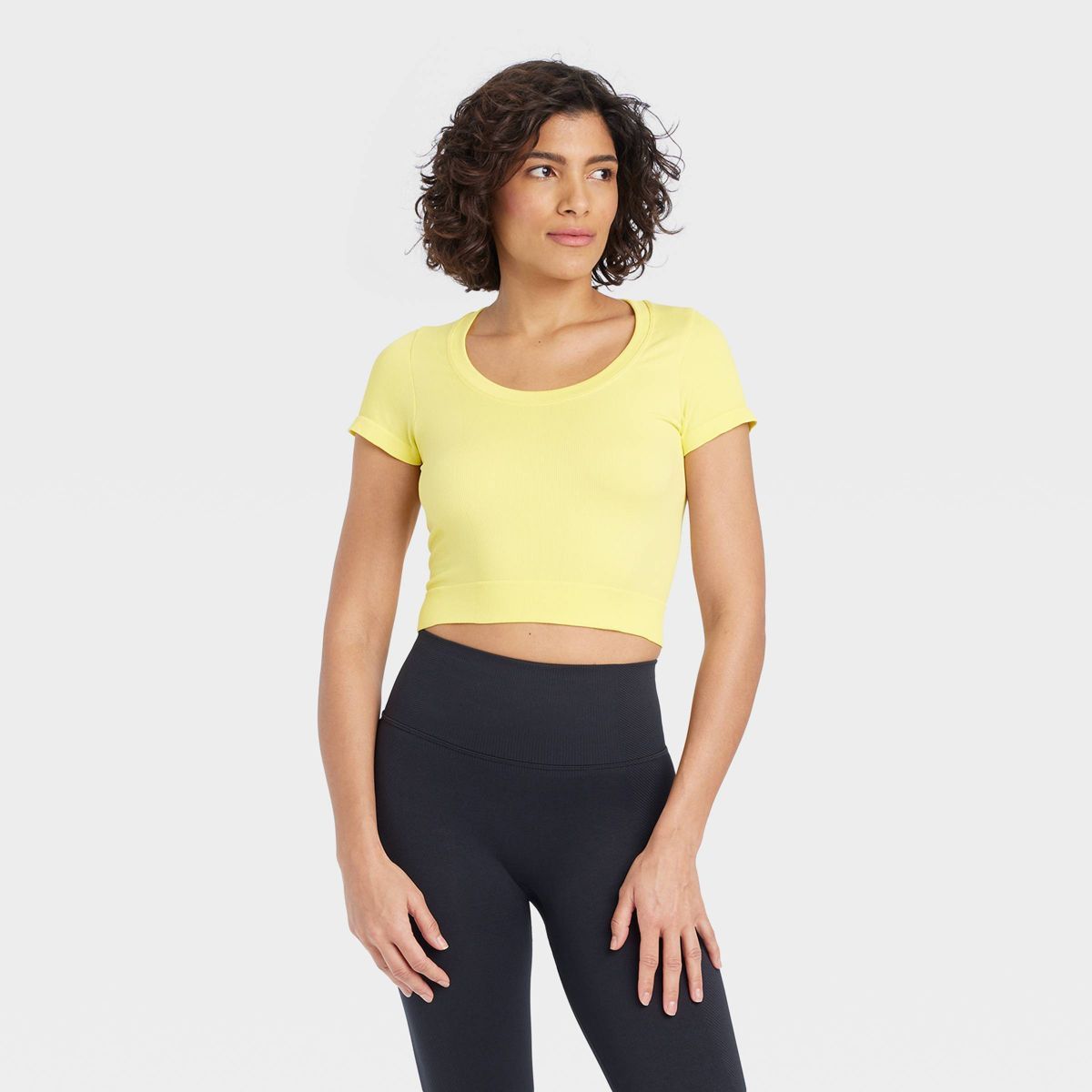 Women's Seamless Cropped Short Sleeve Top - All In Motion™ Black XL | Target