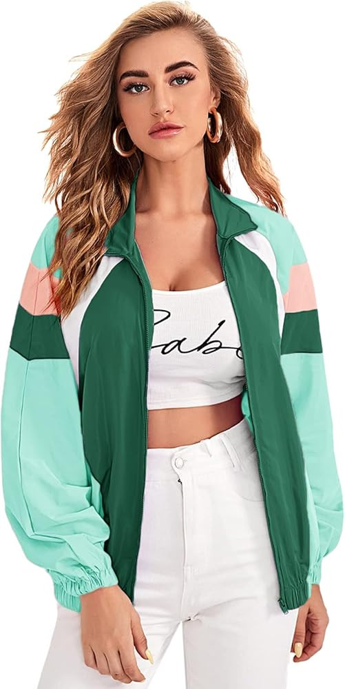 SweatyRocks Women's Casual Lightweight Color Block Bomber Jacket | Amazon (US)