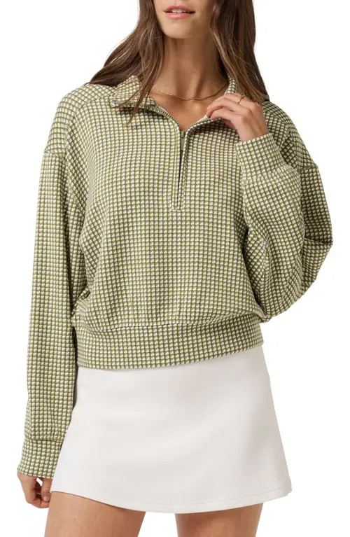 TravisMathew Skyloft Printed Quarter Zip Sweatshirt in Oil Green Multi at Nordstrom, Size Medium | Nordstrom