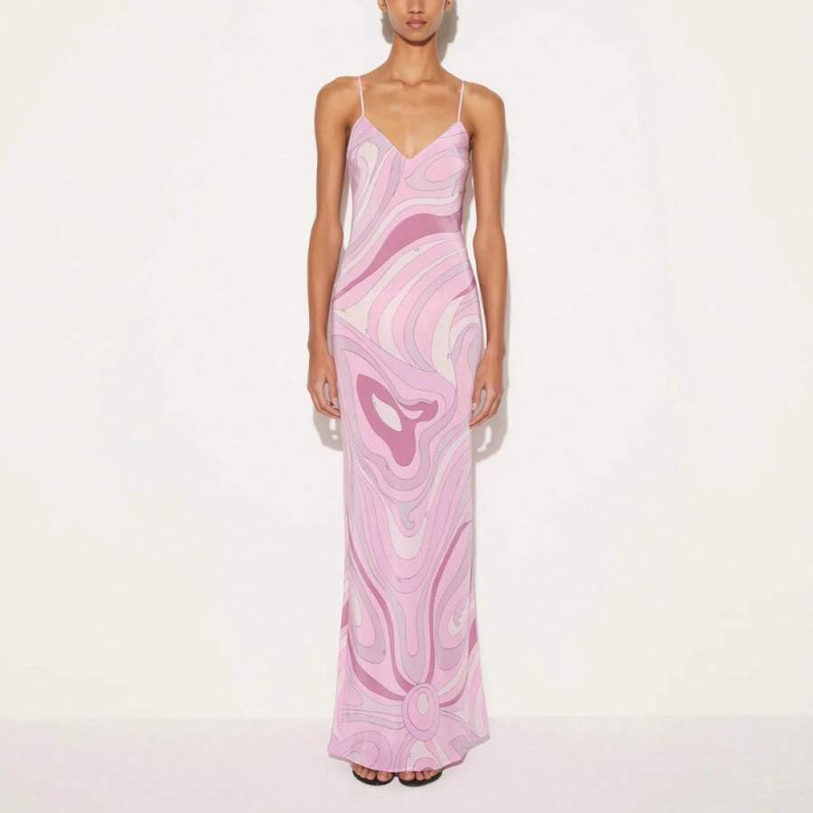 LocalEuropean And American Summer Fashion Women Printed Sexy V Neck Slit Strap Dress For Hot Girl... | SHEIN