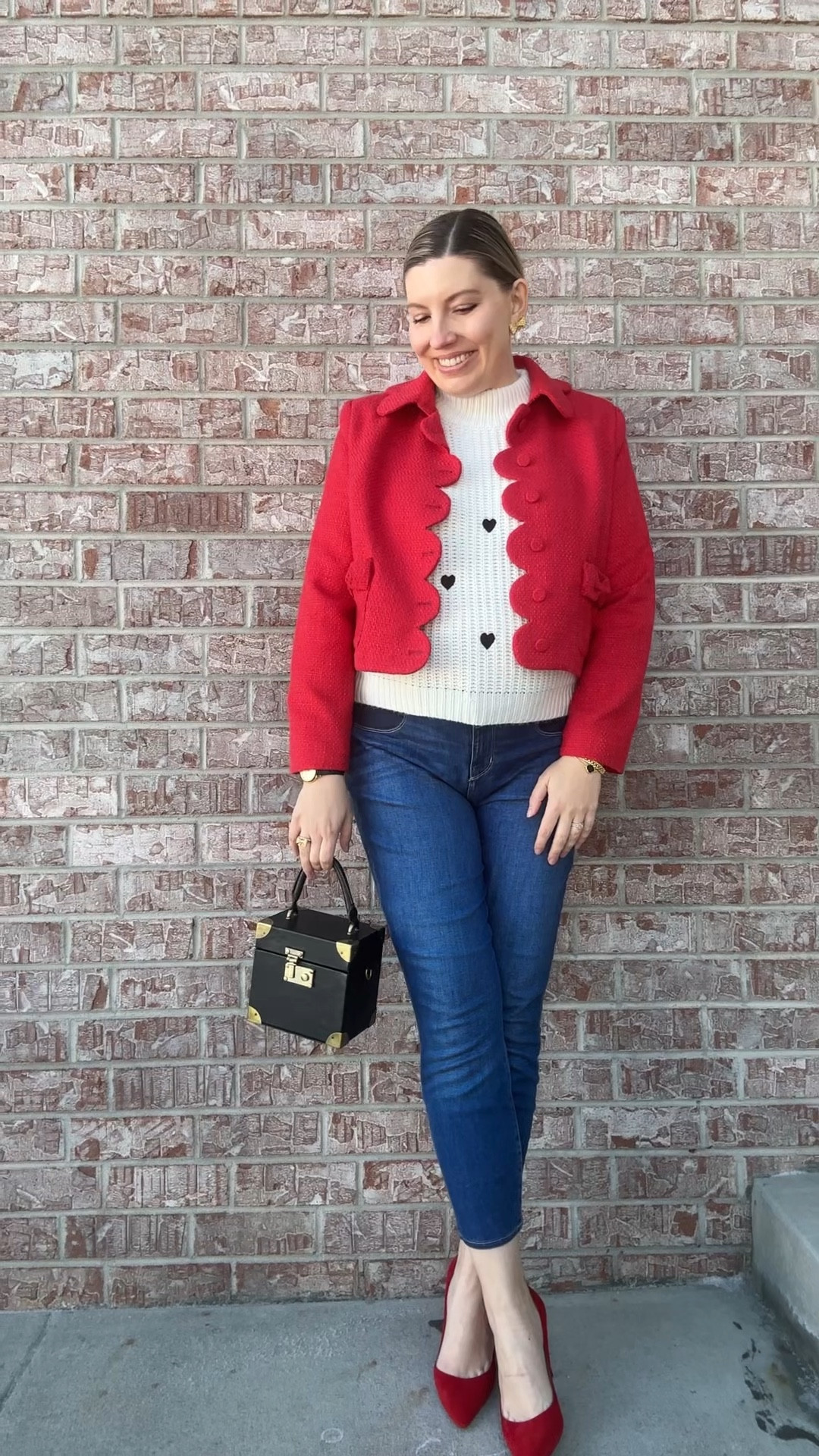 ❤️ ❤️ ❤️ 

Jacket - Dolan (linked)
Sweater - English Factory (similar linked)
Jeans - L’agence (similar linked)
Heels - Jimmy Choo (similar linked)
Bag - Dillards (linked)
Earrings - Kate Spadee Shoes
Watch - Tory Burch
Bracelet - Rocksbox

Sweater and Jacket are available for rent through Nuuly as well! Get $30 off of your first month with my link: https://share.nuuly.com/kat42828

#LTKWatchNow #LTKItBag #LTKSeasonal