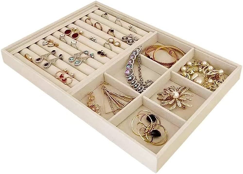 Large Beige Premium Quality Velvet Jewelry Display Box Tray Stackable Practical Trade Show Home S... | Amazon (US)