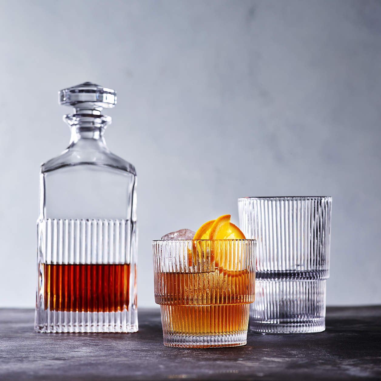 Atwell Stackable Textured Ribbed Highball Glass + Reviews | Crate & Barrel | Crate & Barrel
