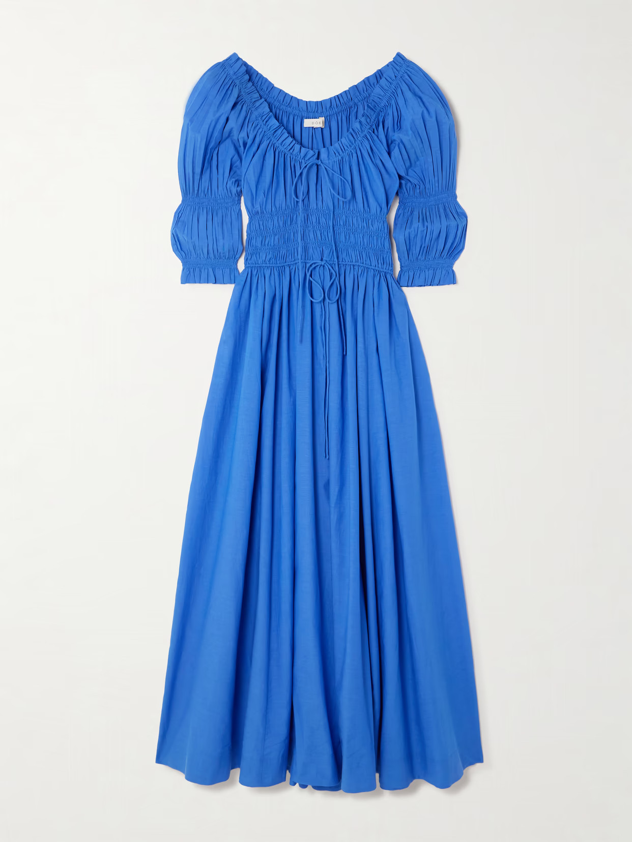 DÔEN - Ischia Shirred Organic Cotton-blend Voile Midi Dress - Blue | NET-A-PORTER (US)