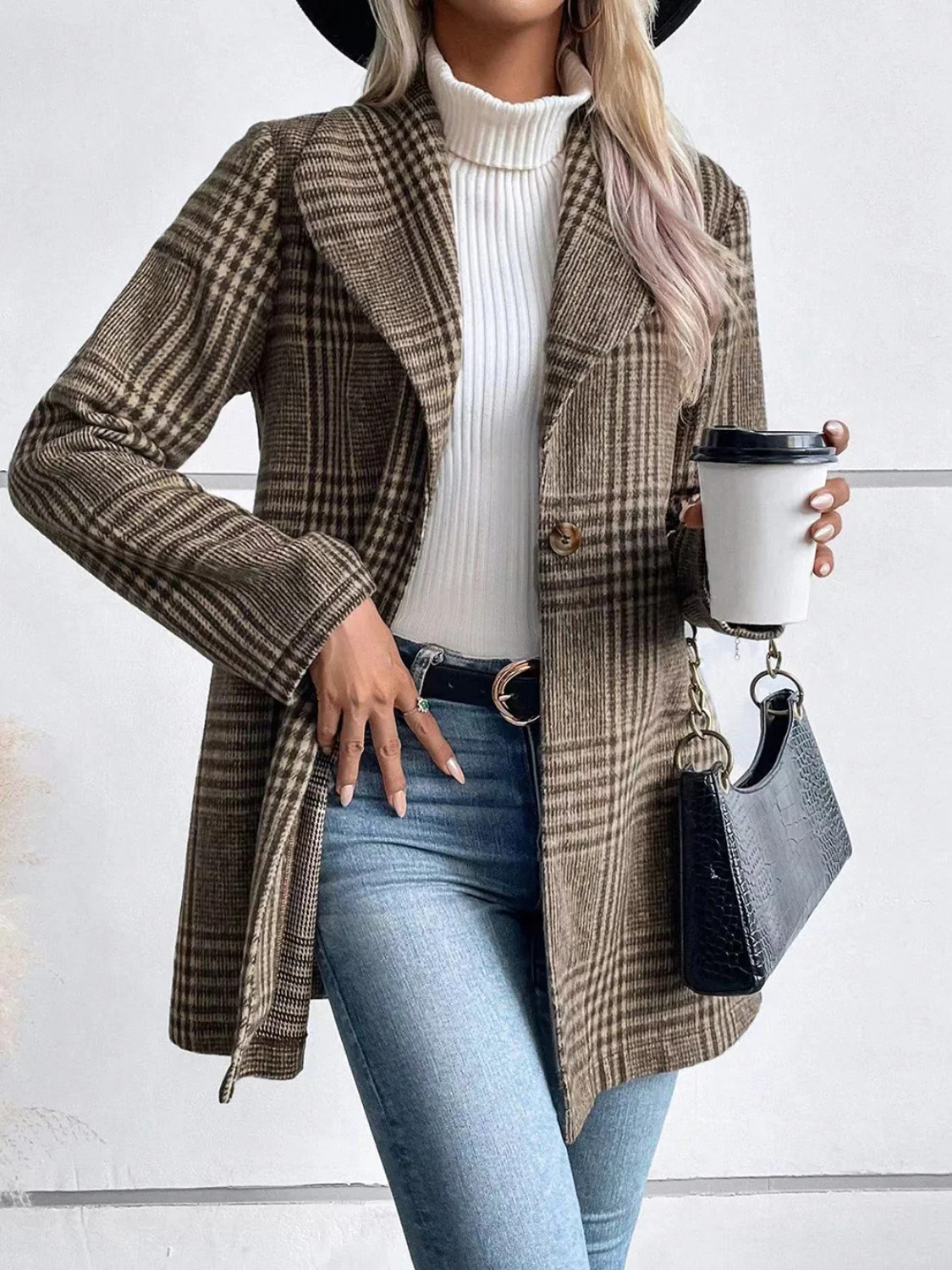 Plaid Collared Neck Long Sleeve Jacket | Casual Chic Boutique