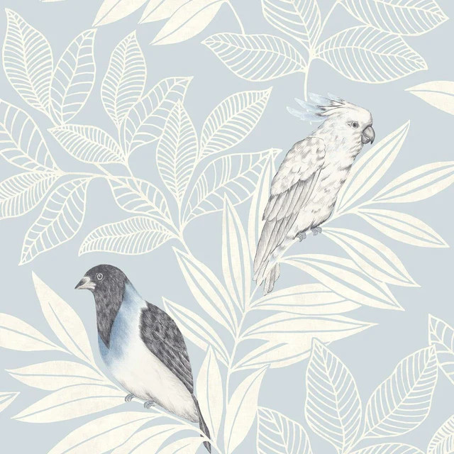 Seabrook Paradise Island Birds Blue Oasis And Ivory Wallpaper | DecoratorsBest