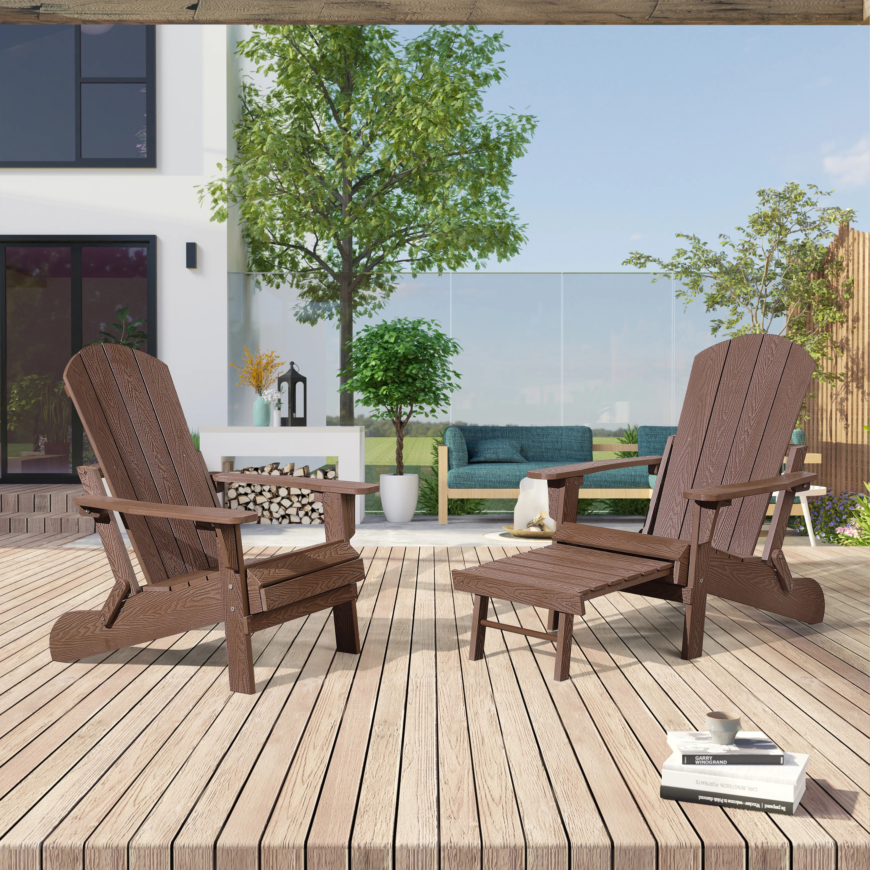 Hurley Stanton Prior Plastic/Resin Folding Adirondack Chair with Ottoman | Wayfair North America