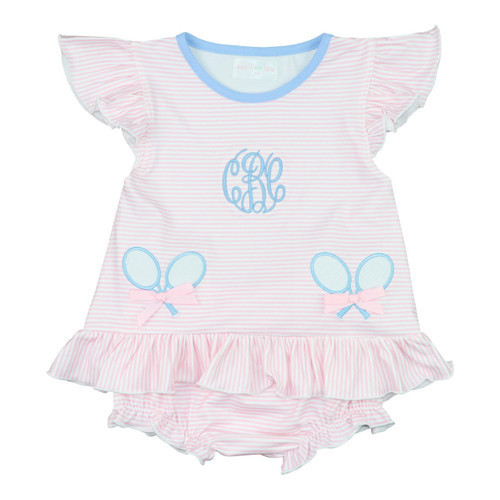 Pink And Blue Stripe Applique Tennis Diaper Set | Cecil and Lou