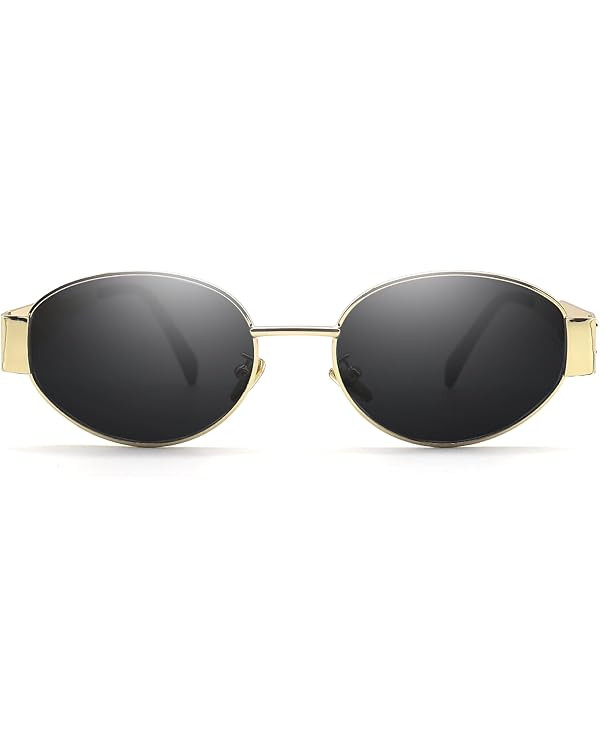 Oval Sunglasses for Women Trendy Designer Sun Glasses for Small Face Retro Metal Frame Womens Sha... | Amazon (US)