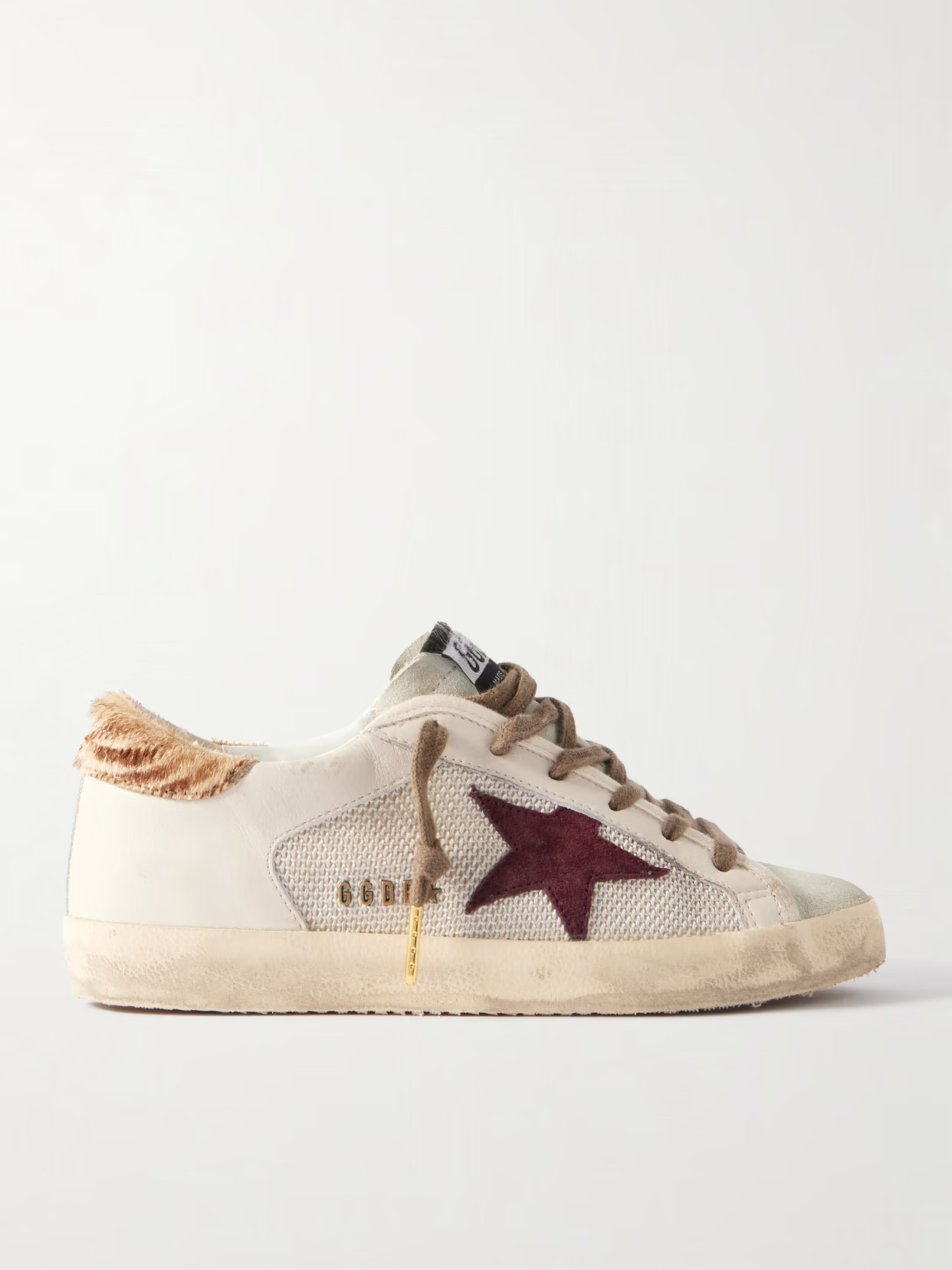 Golden Goose - Super-star Calf Hair And Suede-trimmed Mesh And Distressed Leather Sneakers - Off-white | NET-A-PORTER (US)
