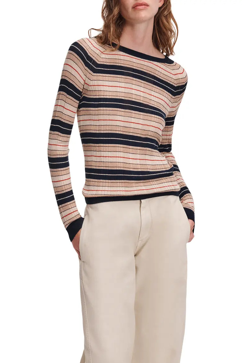 rag & bone Teresa Striped Silk Blend Sweater in Navy Multi at Nordstrom, Size Large | Nordstrom
