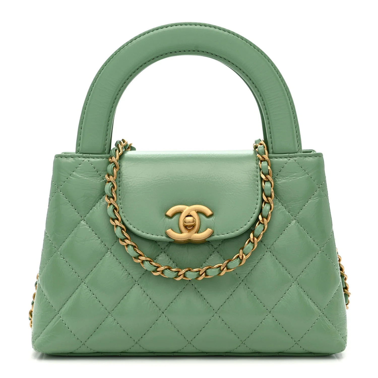 Shiny Aged Calfskin Quilted Nano Kelly Shopper Light Green | FASHIONPHILE (US)