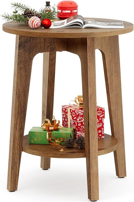 VASAGLE MAEZO Collection - Side Table, 2-Tier Small Round End Table, Nightstand with Tapered Legs... | Amazon (US)