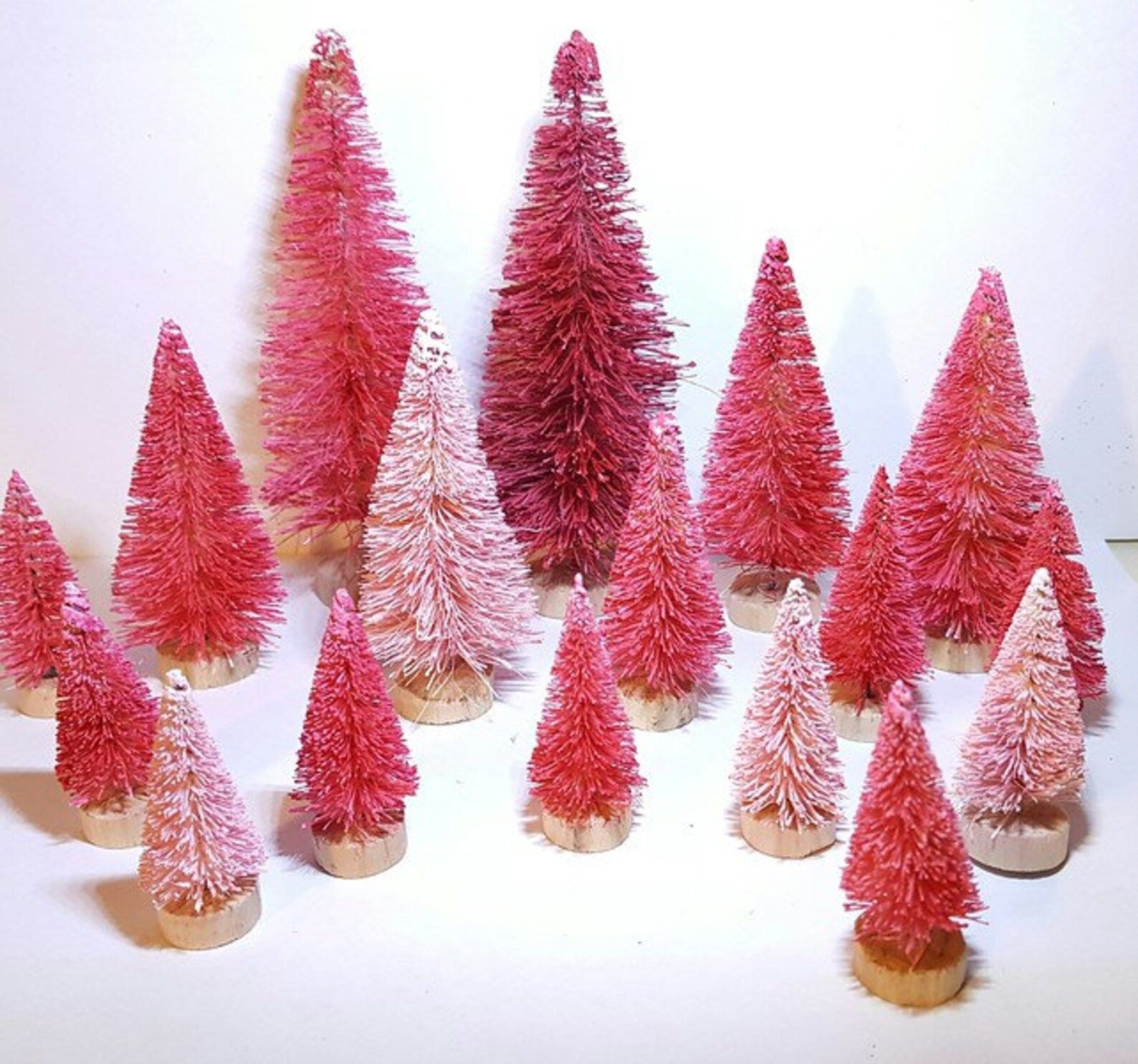 16pc ULTIMATE Set Mini Miniature Custom Red & Pink Flocked Mini Miniature Sisal Bottle Brush Tree... | Etsy (US)