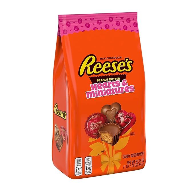 REESE'S Miniatures and Hearts Milk Chocolate Peanut Butter Candy, Valentine's Day, 23.75 oz Varie... | Amazon (US)