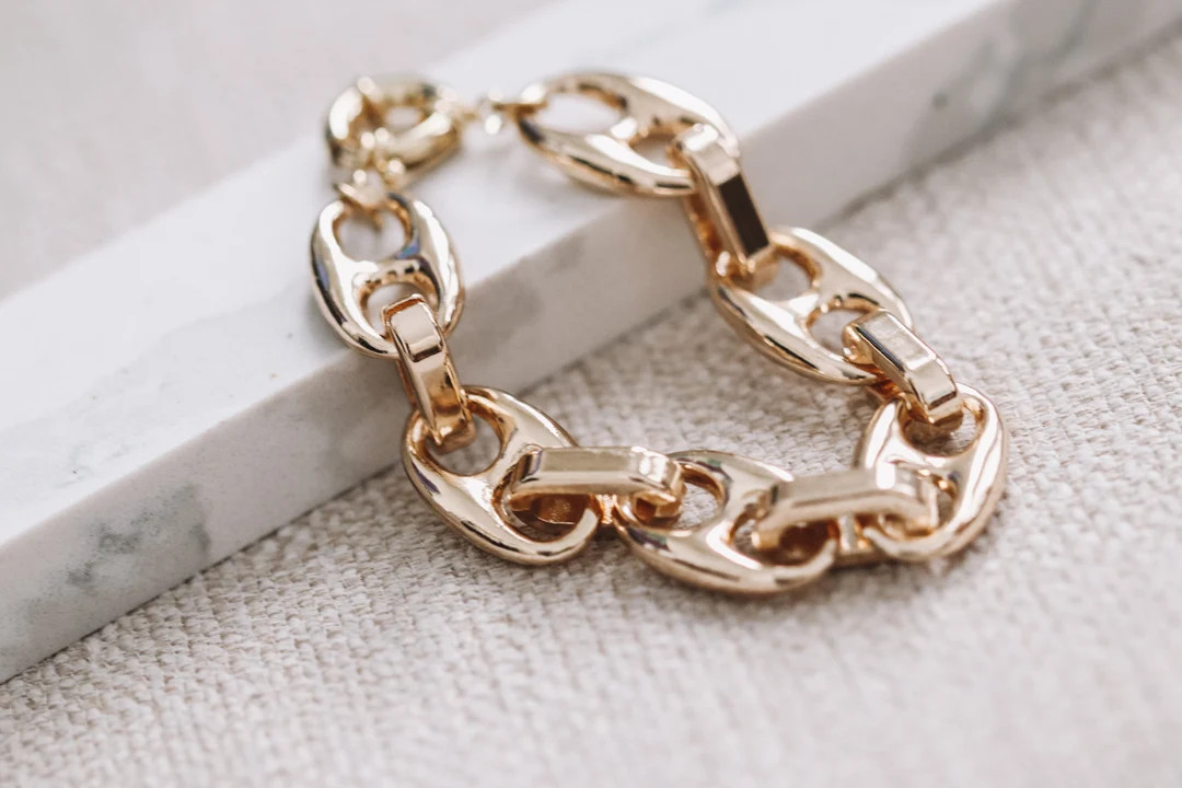 Gold Mariner Link Bracelet Coffee Bean Bracelet Anchor Gold Bracelet Chunky Gold Link Chain Brace... | Etsy (US)