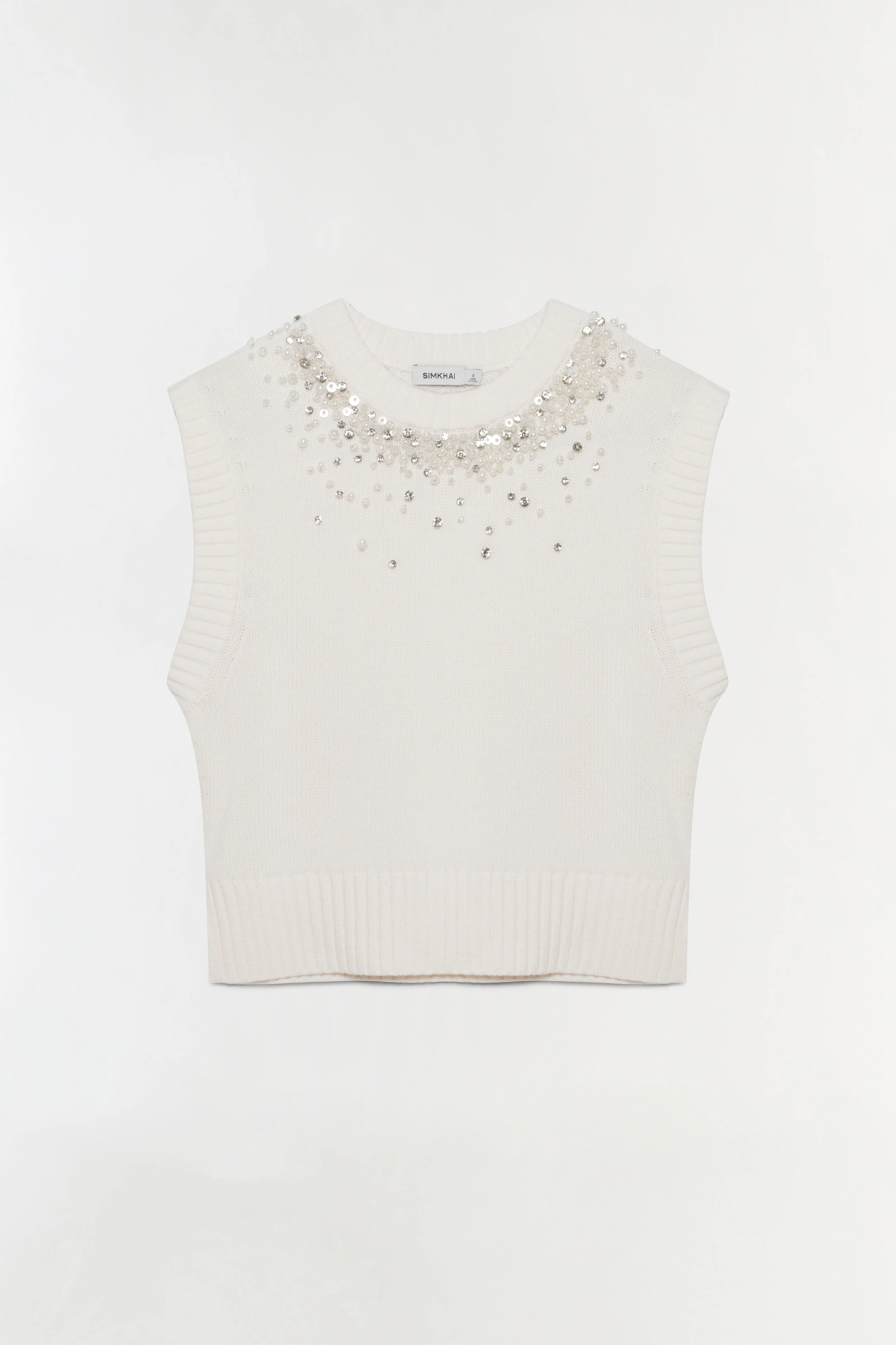 SIMKHAI Women's Candra Embellished Knit Vest in Ivory, Size Small | Simkhai