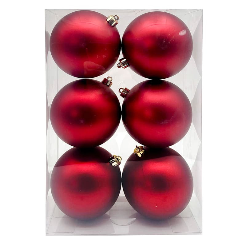 6-Count Matte Burgundy Shatterproof Ornaments, 100mm | At Home