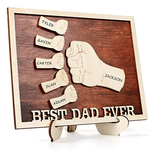 TOARTi Best Dad Ever Father's Day Wood Sign Plaque(11.4''x9.2''), Daddy Fist Bump with Children Name Sign Desk Decor, Father Grandpa Birthday Gift from Kids Daughter Son Wife | Amazon (US)