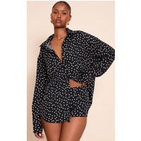 Black Woven Polka Dot Tailored Short | PrettyLittleThing US