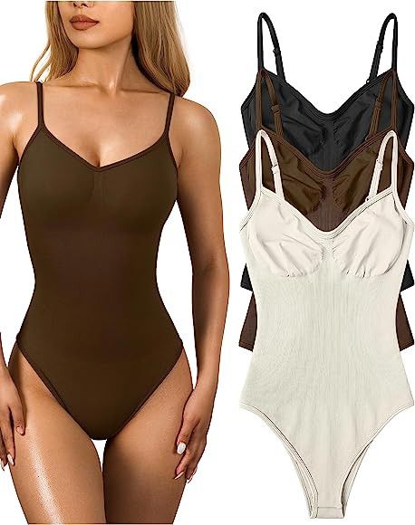 OQQ Women's 3 Piece Bodysuits Sexy Ribbed Sleeveless Adjustable Spaghetti Strips Shapewear Tops B... | Amazon (CA)
