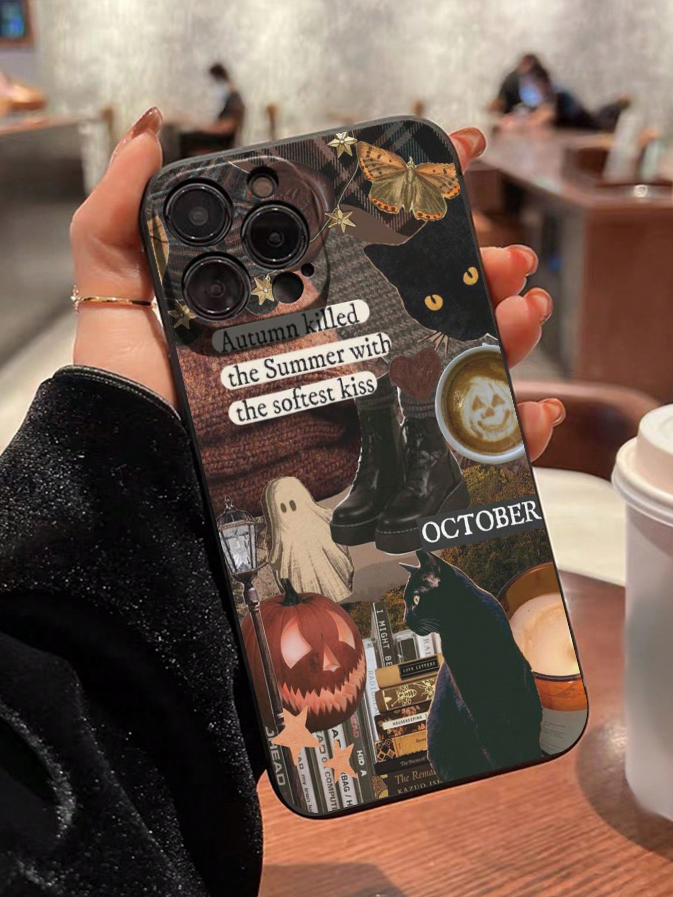 Trends3D Cartoon Black Cat & Pumpkin Printed Shockproof Phone Case Compatible With IPhone 14 Pro ... | SHEIN