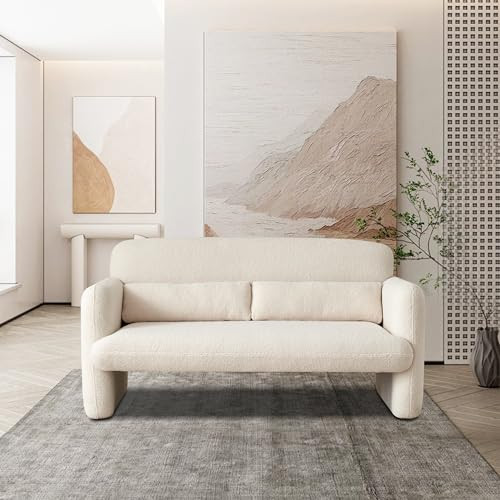 59.06'' Loveseat Sofa, 2 Seater Sherpa Lamb Fabric Love Seat Couch, Comfy Upholstered Modern Leis... | Amazon (US)