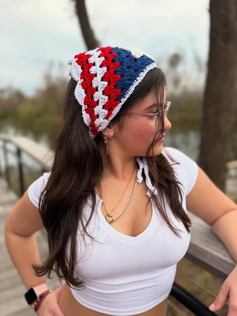 Handmade Crochet Bandana: Patriotic Puerto Rico USA Hair Accessory - Etsy | Etsy (US)