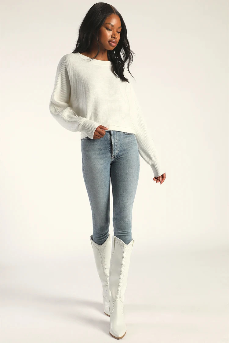 Fireside Flirt Ivory Ribbed Cropped Pullover Sweater | Lulus