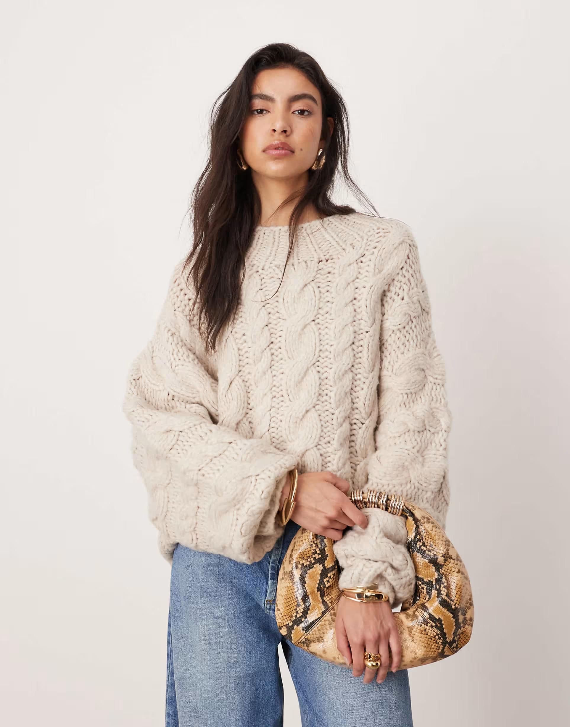ASOS EDITION oversized chunky hand knit cable jumper in Oat | ASOS (Global)