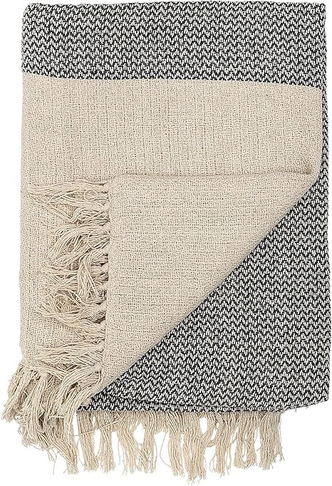 Bloomingville A14208833 Grey & Cream Cotton Knit Throw with Fringe | Amazon (US)
