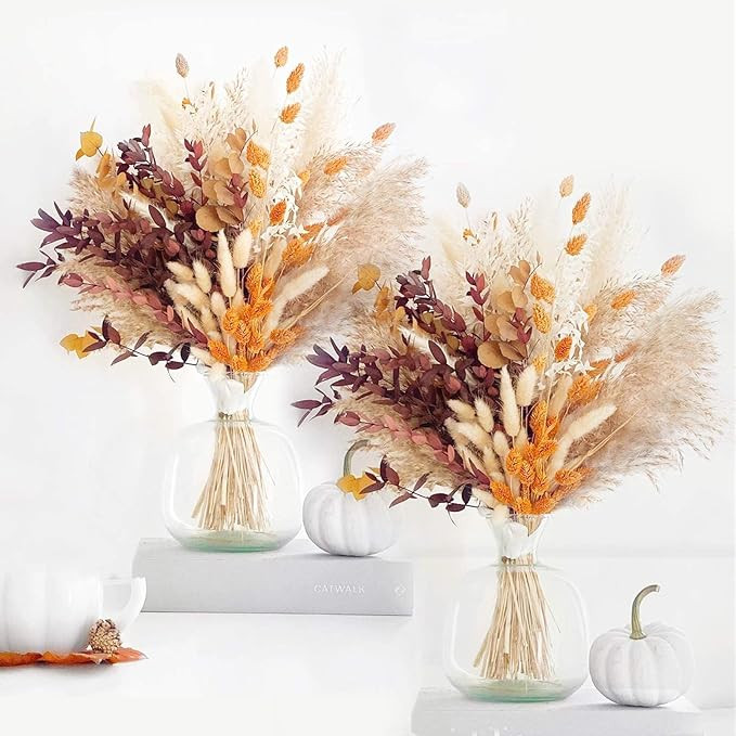 HUMINBO Fall Decor Autumn Decorations for Home - Boho Flowers Orange Pampas Grass Decor Fluffy Dr... | Amazon (US)