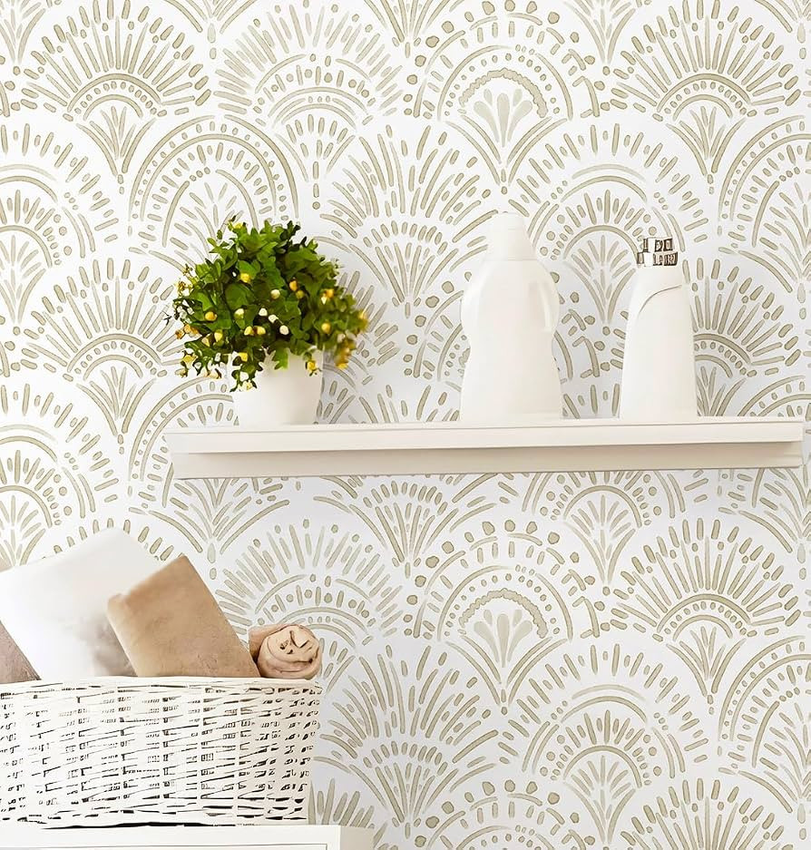 Safiyya Peel and Stick Wallpaper Boho Contact Paper 17.3"x78.7" Beige and White Modern Wall Paper... | Amazon (US)