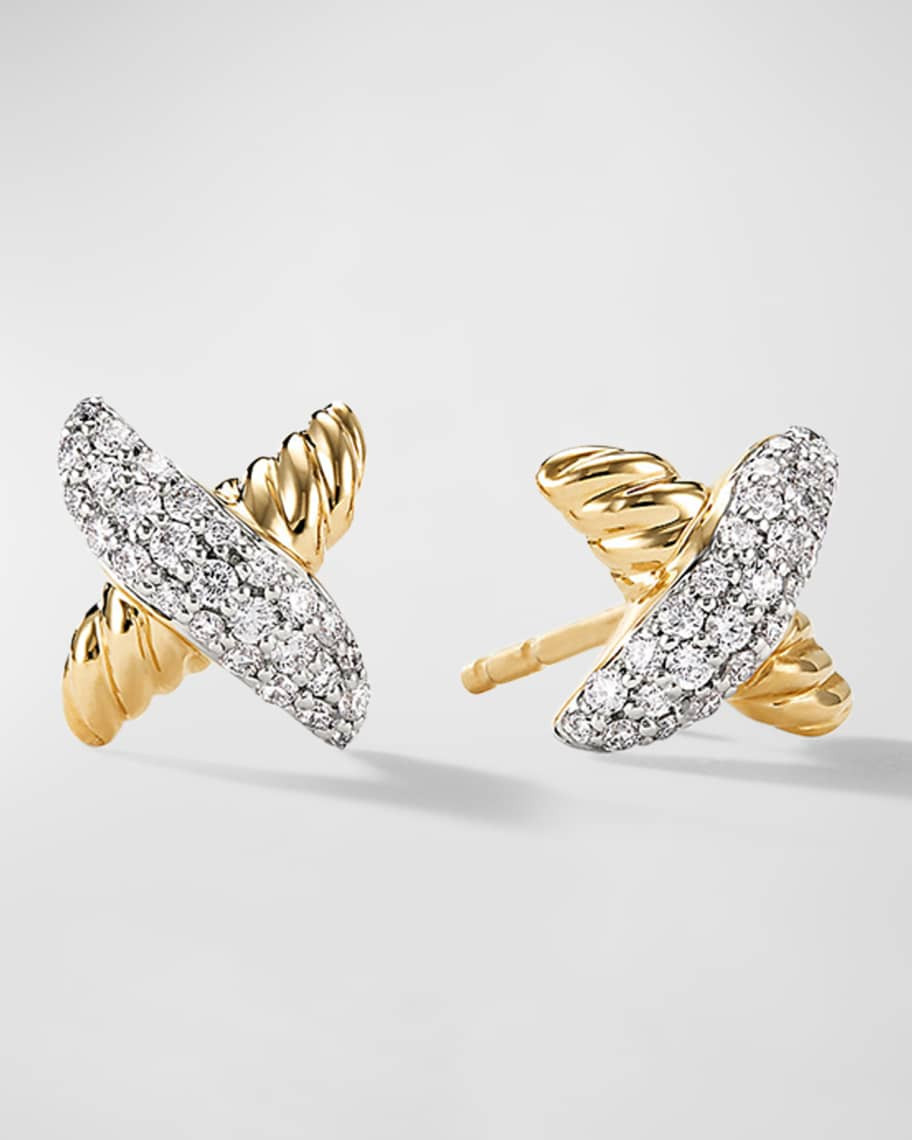 Petite X Stud Earrings with Diamonds in 18K Gold, 8.4mm | Neiman Marcus