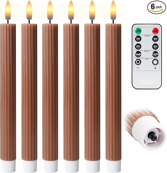 WYZworks 10" Fluted Ribbed LED Brown Tan Grooved Pillar Candles, Remote & 24h Timer Memory, On/Of... | Amazon (US)
