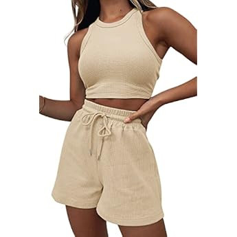 Lingswallow 2 Piece Women Lounge Sets - Sleeveless Crop Top and Shorts Waffle Lounge Set Tracksui... | Amazon (US)
