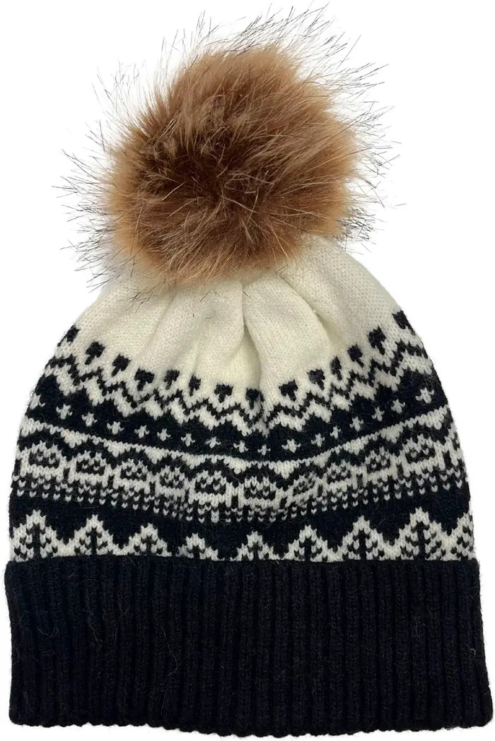 MARCUS ADLER Fair Isle Faux Fur Pom Beanie | Nordstromrack | Nordstrom Rack