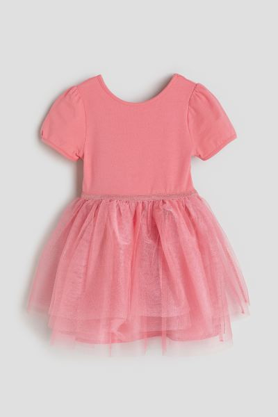 Tulle-skirt Dress with Puff Sleeves - Light pink - Kids | H&M US | H&M (US + CA)