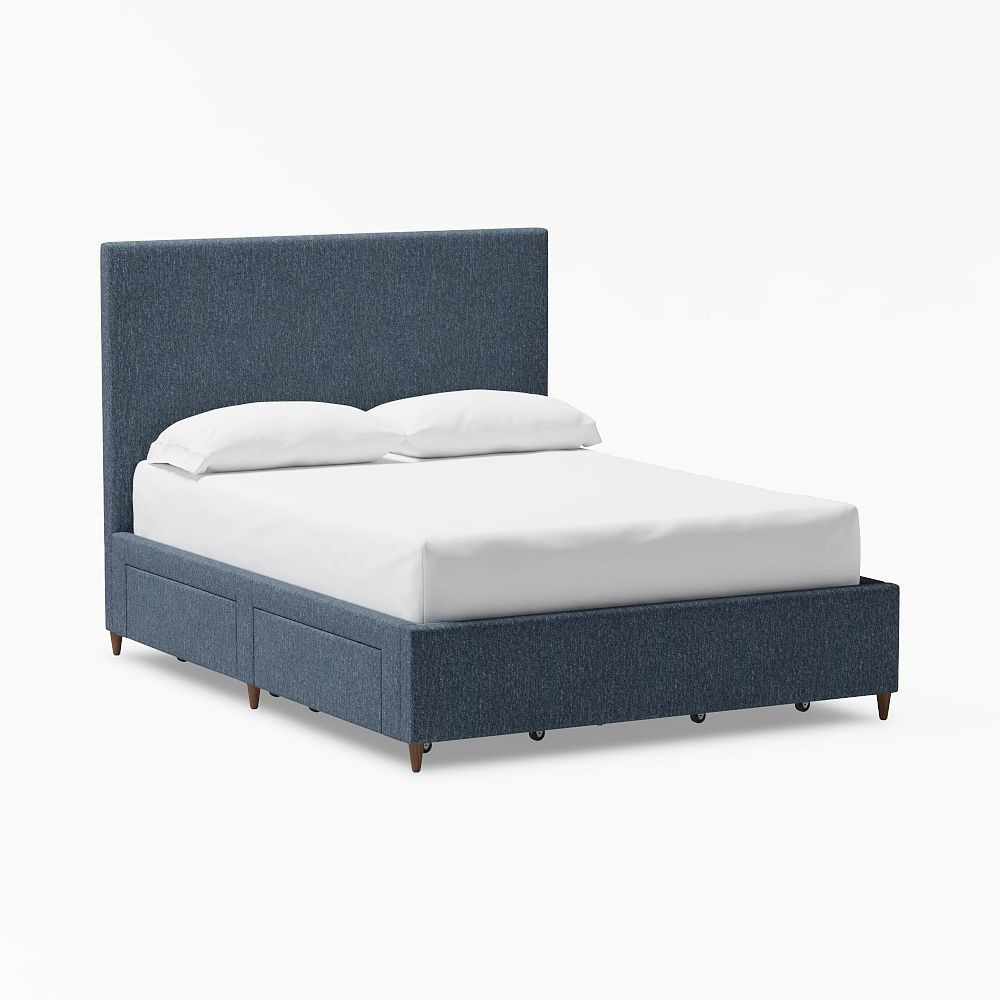 Beale Upholstered Storage Bed, Full, Boucle Twill Indigo | Pottery Barn Teen