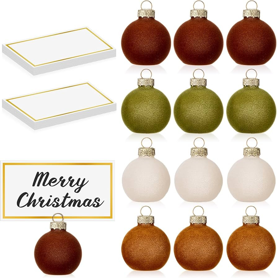 Nitial 12 Pcs Velvet Glass Christmas Ornament Place Card Holders with 18 Pcs Name Place Cards 1.5... | Amazon (US)