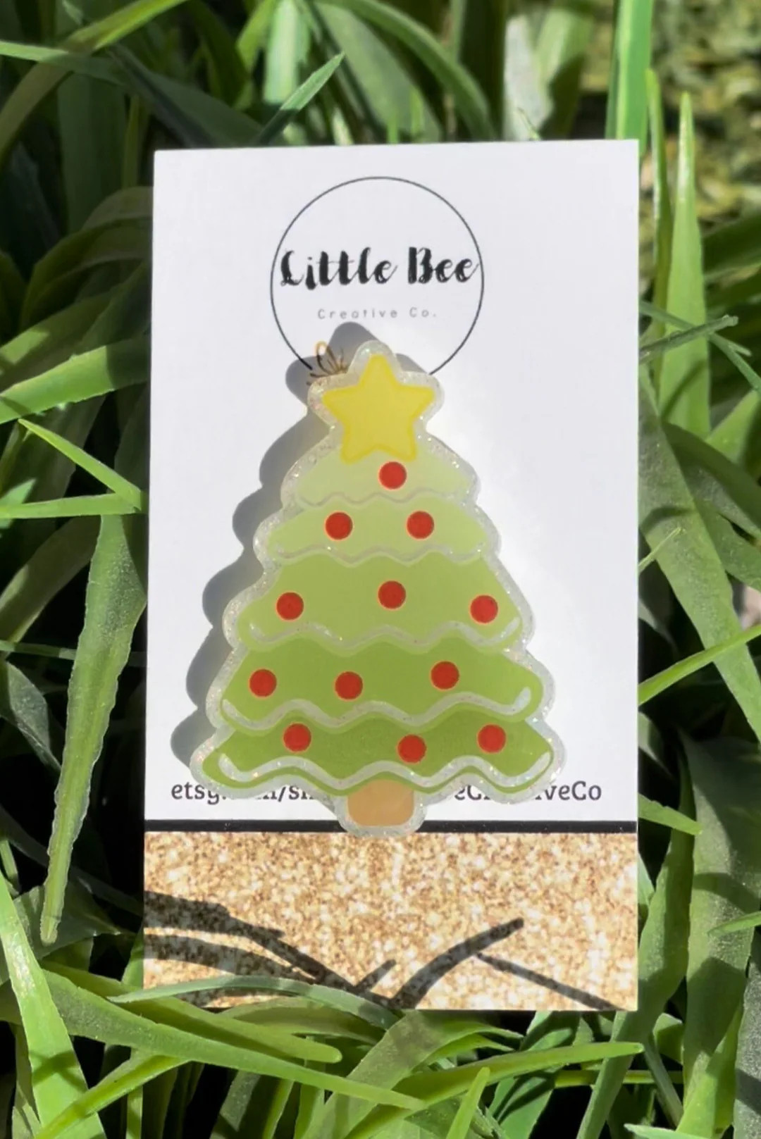 Glitter Christmas Tree Badge Reel, Interchangeable Pediatric Option - Etsy | Etsy (US)