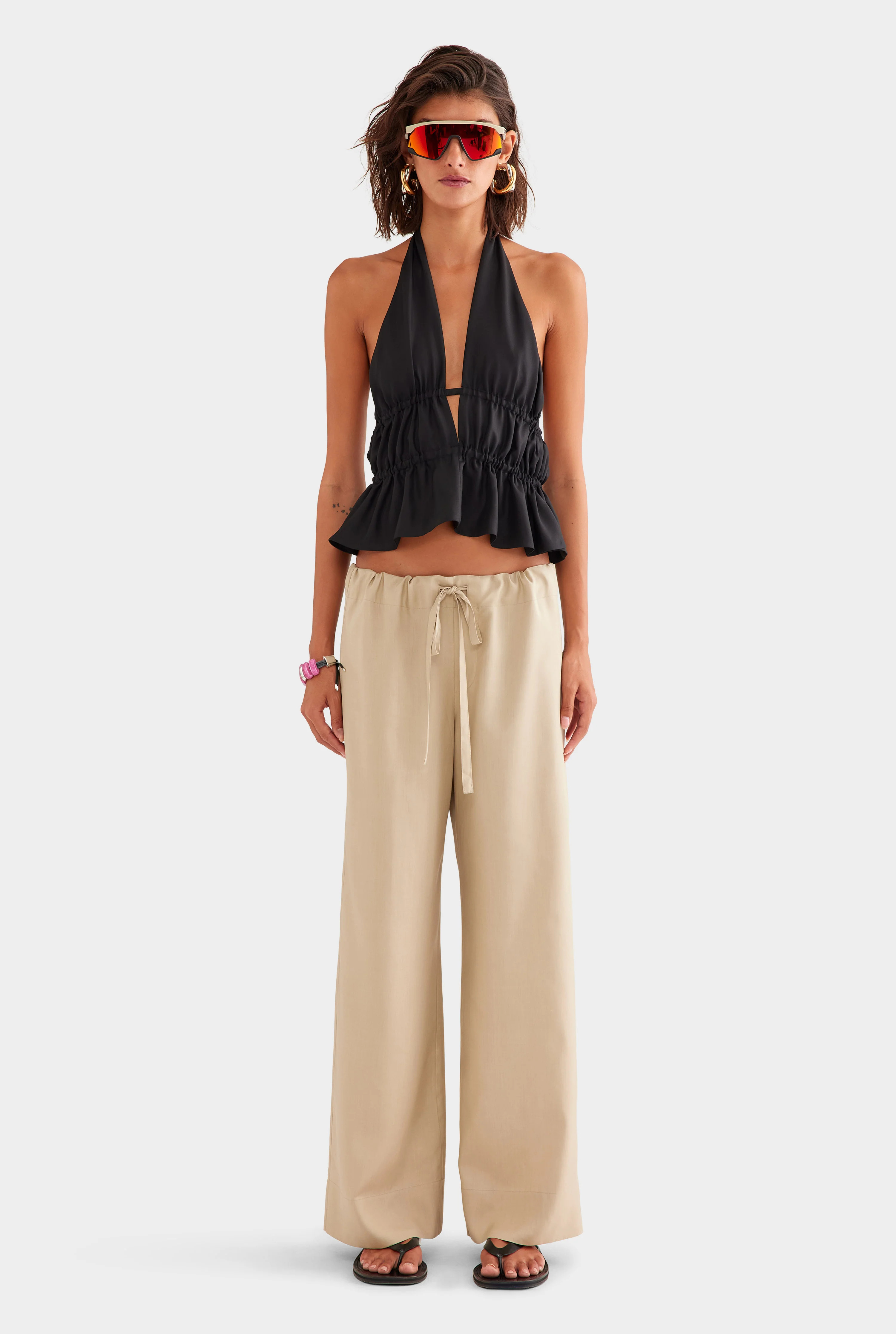 Relaxed Fuji Silk Drawstring Pant in Taupe | Venroy | Venroy AU