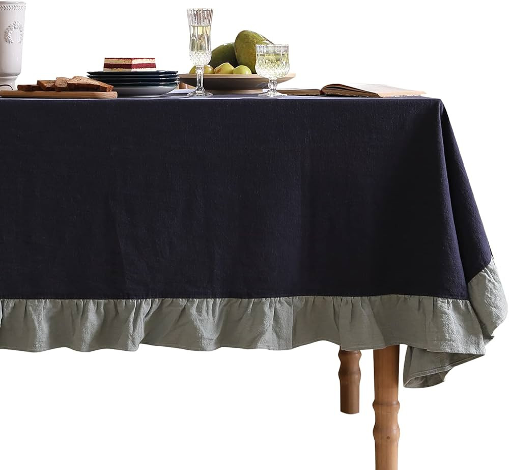 patdrea Designer Soft Ruffled Rectangular Tablecloth,Blue Vintage French Cotton Linen Table Cloth... | Amazon (US)