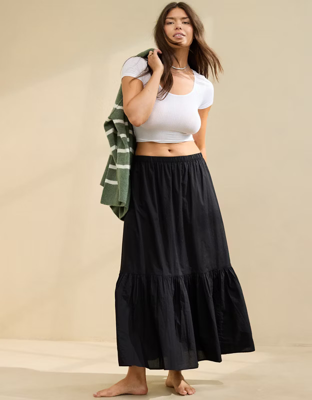 Aerie Poplin Tiered Maxi Skirt | American Eagle Outfitters (US & CA)